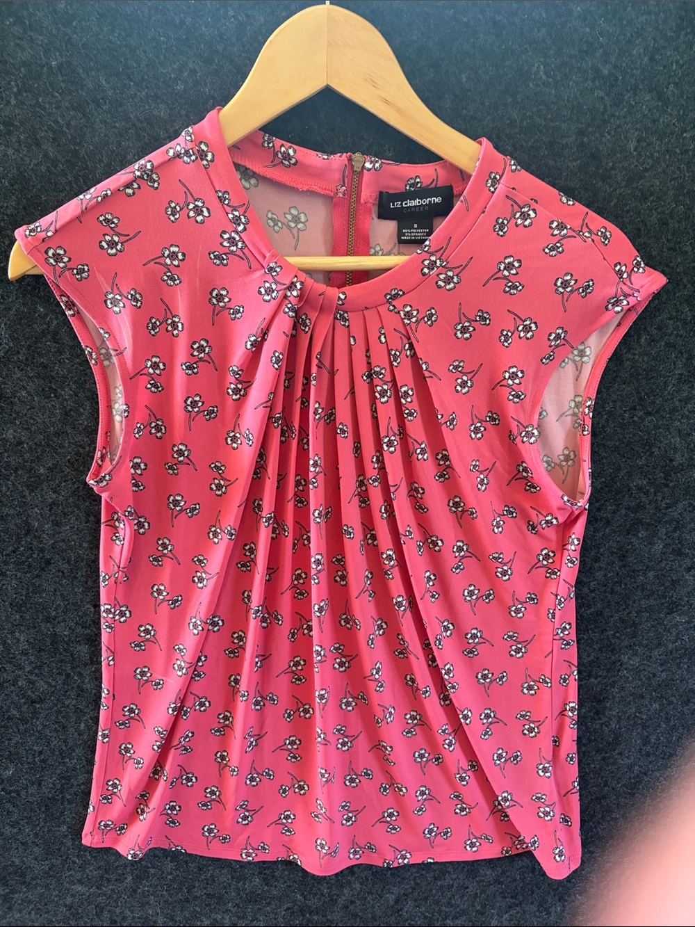 Liz Claiborne Pink Floral Pleated Sleeveless Blouse